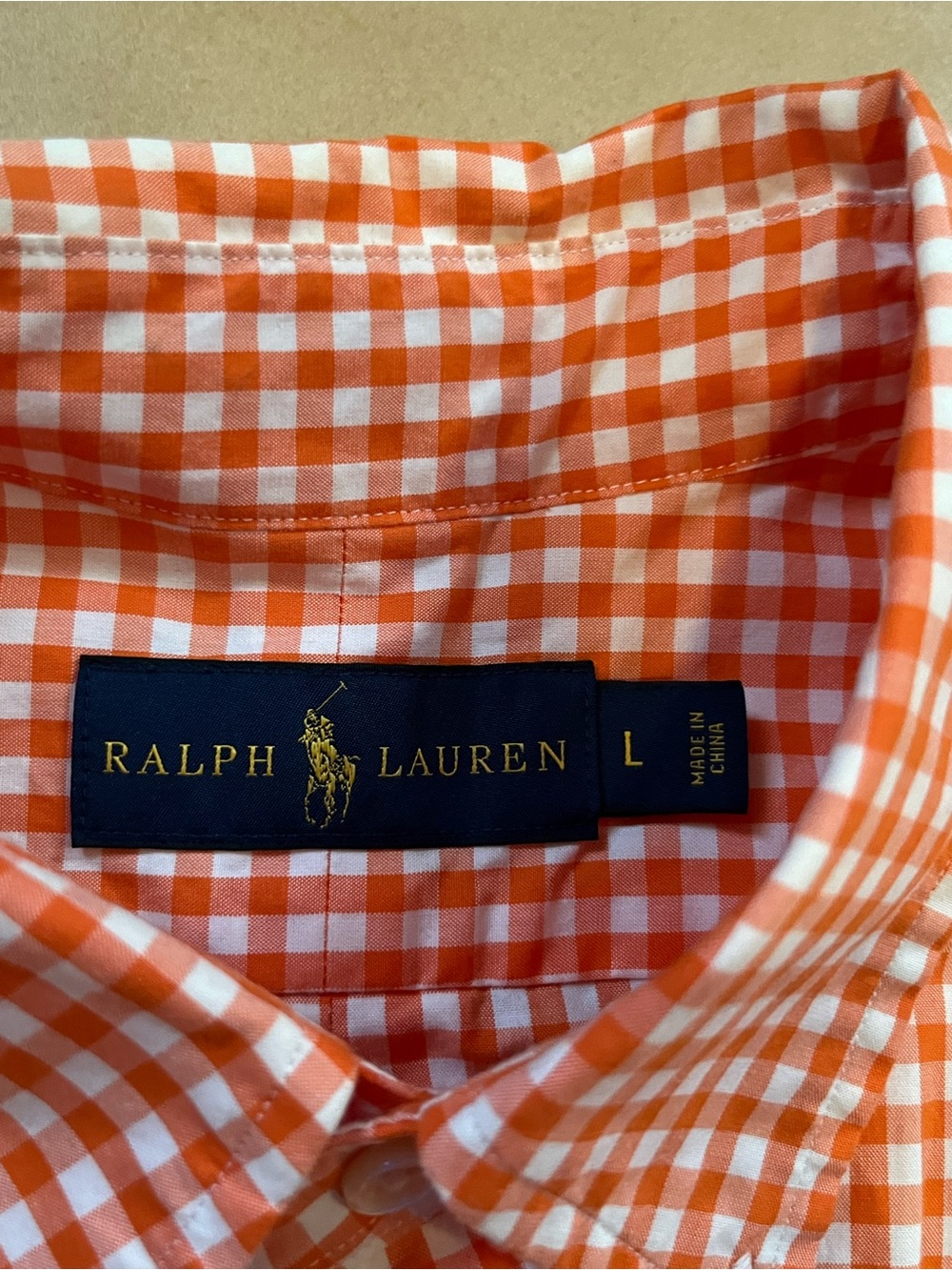 Ralph Lauren Orange & White Gingham Short-Sleeve Button-Down Shirt - Picture 3 of 3